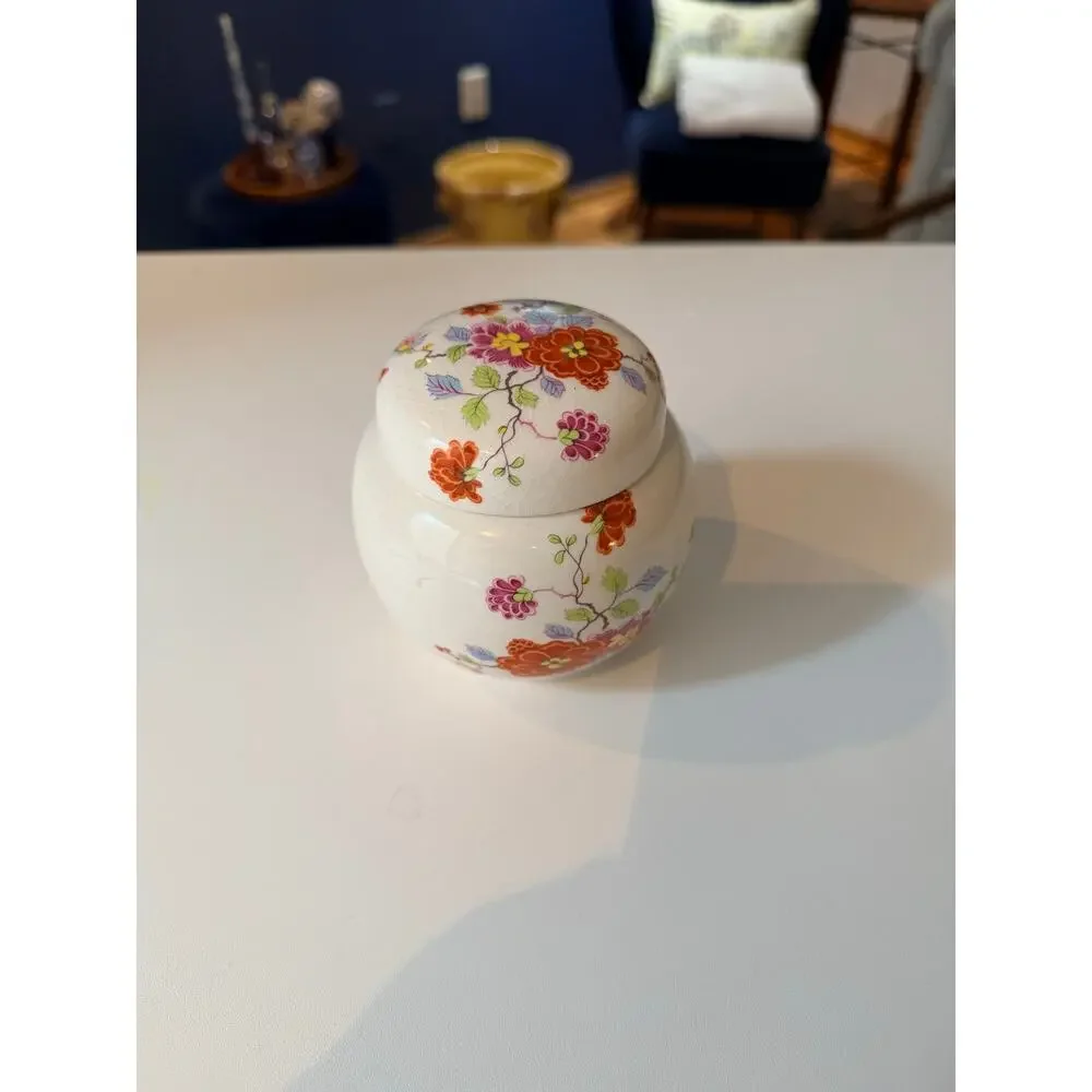 Sadler England Floral Ginger Jar Lidded Tea Caddy 4 Inch Ceramic Cottagecore